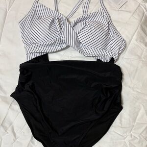 Striped Black and White Women's Swimsuit